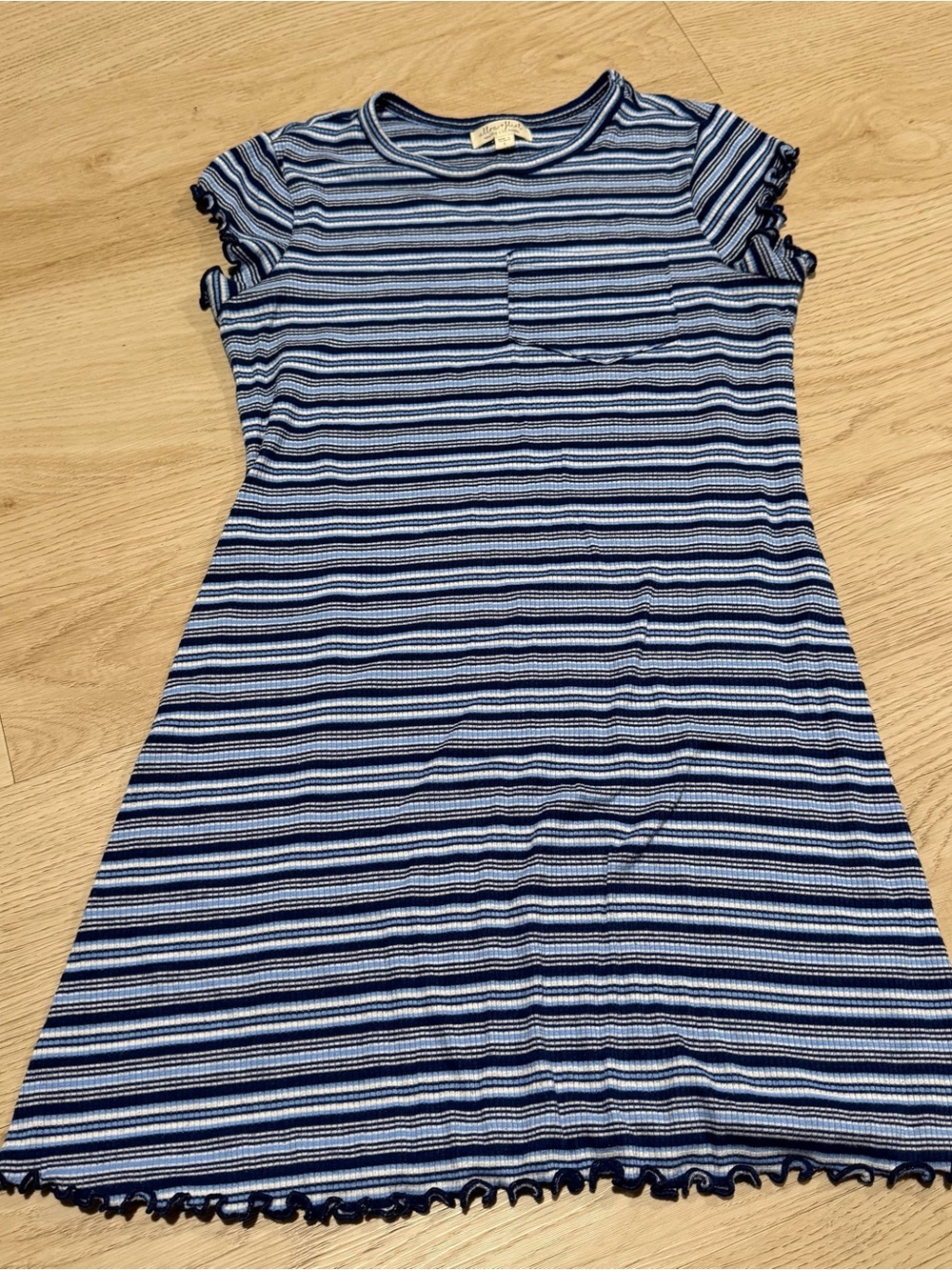 Ultra Flirt Navy & Light Blue Striped Ruffle Hem Mini Dress